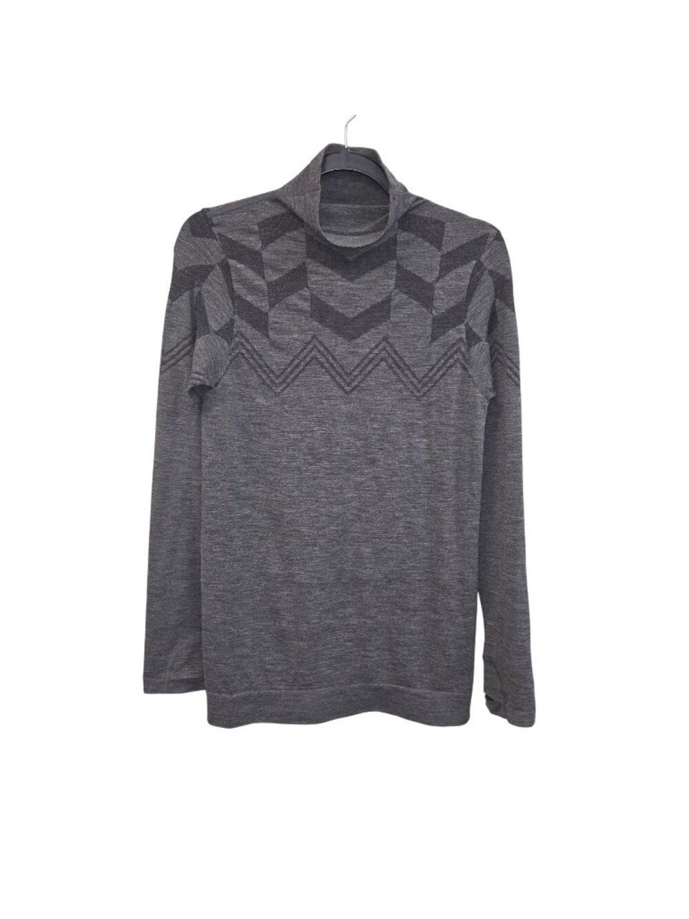 Athleta M Gray Chevron Pattern Mock Neck Long Sleeve Wool Blend Sweater Womens 4